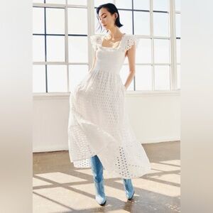 NEW FIGUE Madi Women Lace Cotton Tiered Midi Dress White Ivory Siz S Eyelet $628